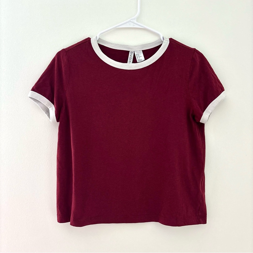 h&m maroon ringer tee